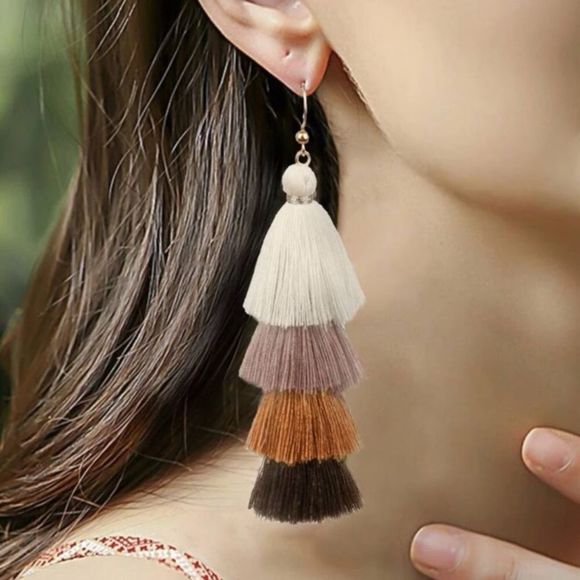 Bohemian layered fringe dangle earrings - Picture 3 of 4